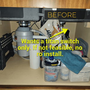 H2O Solutions EcoWater reverse osmosis drinking water system with titan switch installation before photo