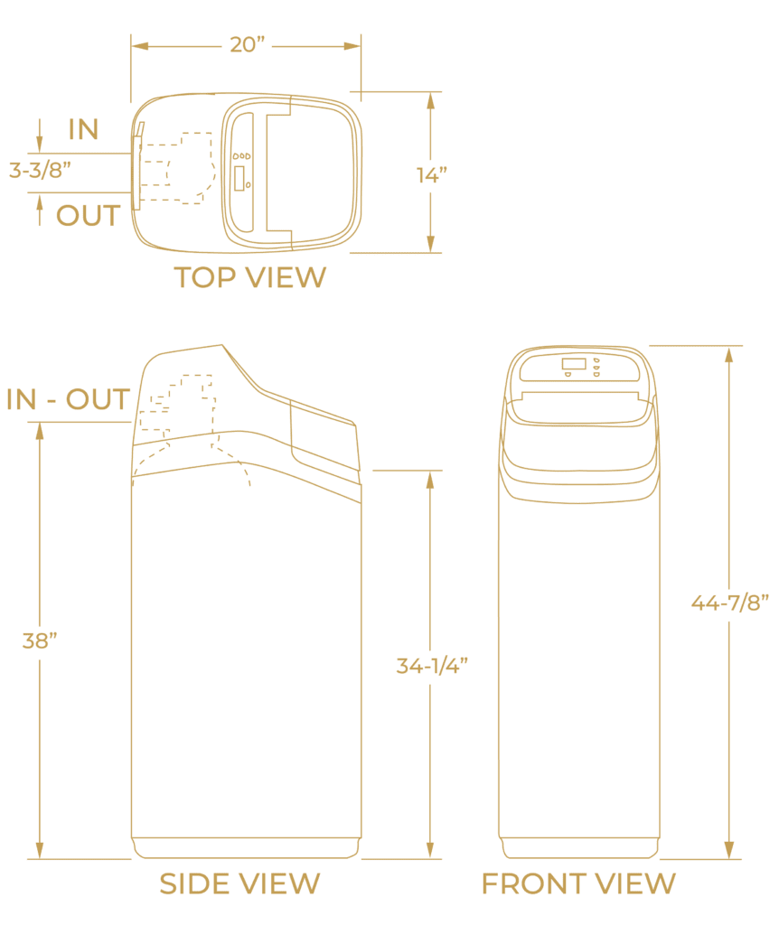 H2O Solutions EcoWater ESD2800 water softening system diagram and dimensions