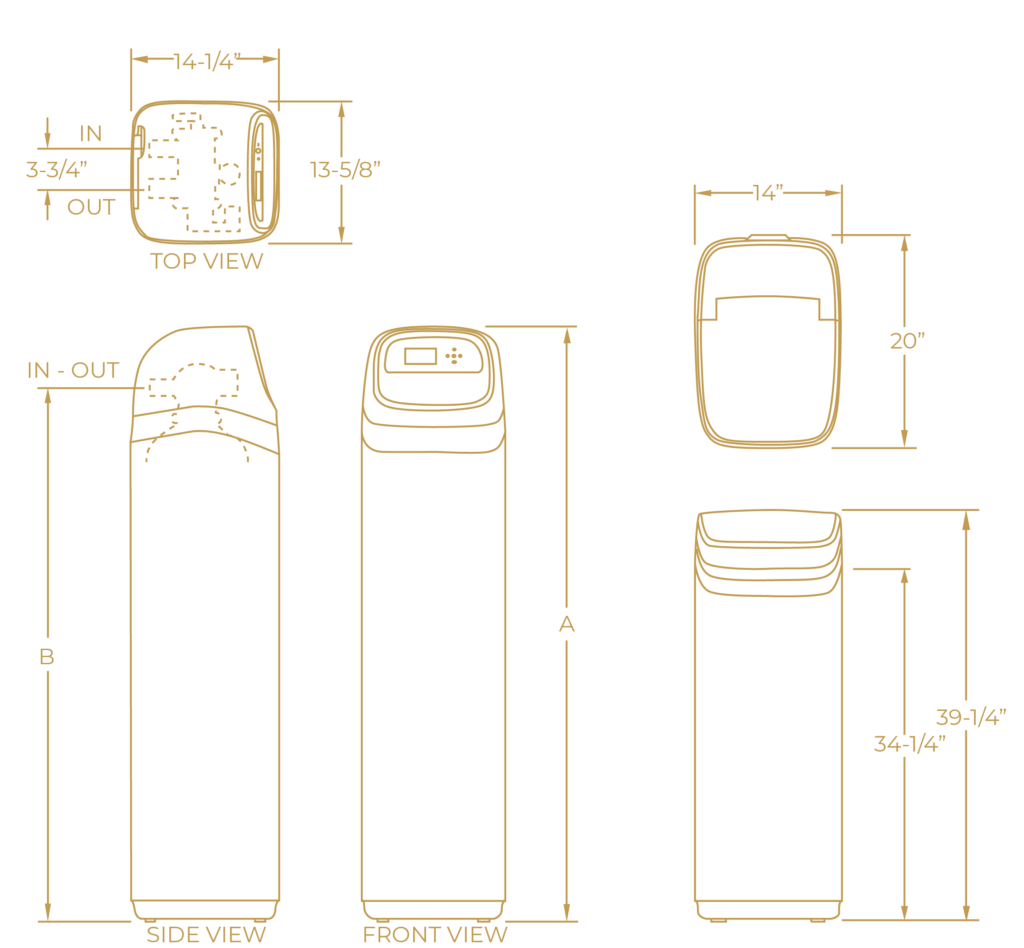 H2O Solutions EcoWater ESS1152 water softening system dimensions diagram