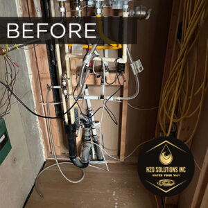 H2O Solutions EcoWater whole-home water system and EFLOW tankless reverse osmosis drinking water system install before photo completed December of 2025