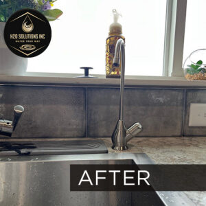 H2O Solutions point-of-use under-sink reverse osmosis drinking water system faucet after installation photo