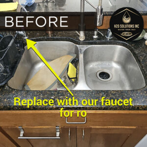 H2O Solutions EcoWater point-of-use reverse osmosis drinking water system before installation drinking faucet photo