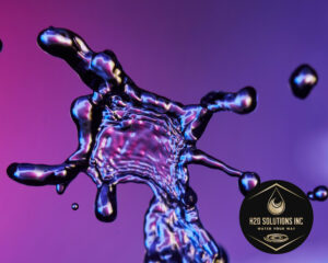 Zoomed in splash of water and the H2O Solutions logo overlayed in the bottom corner
